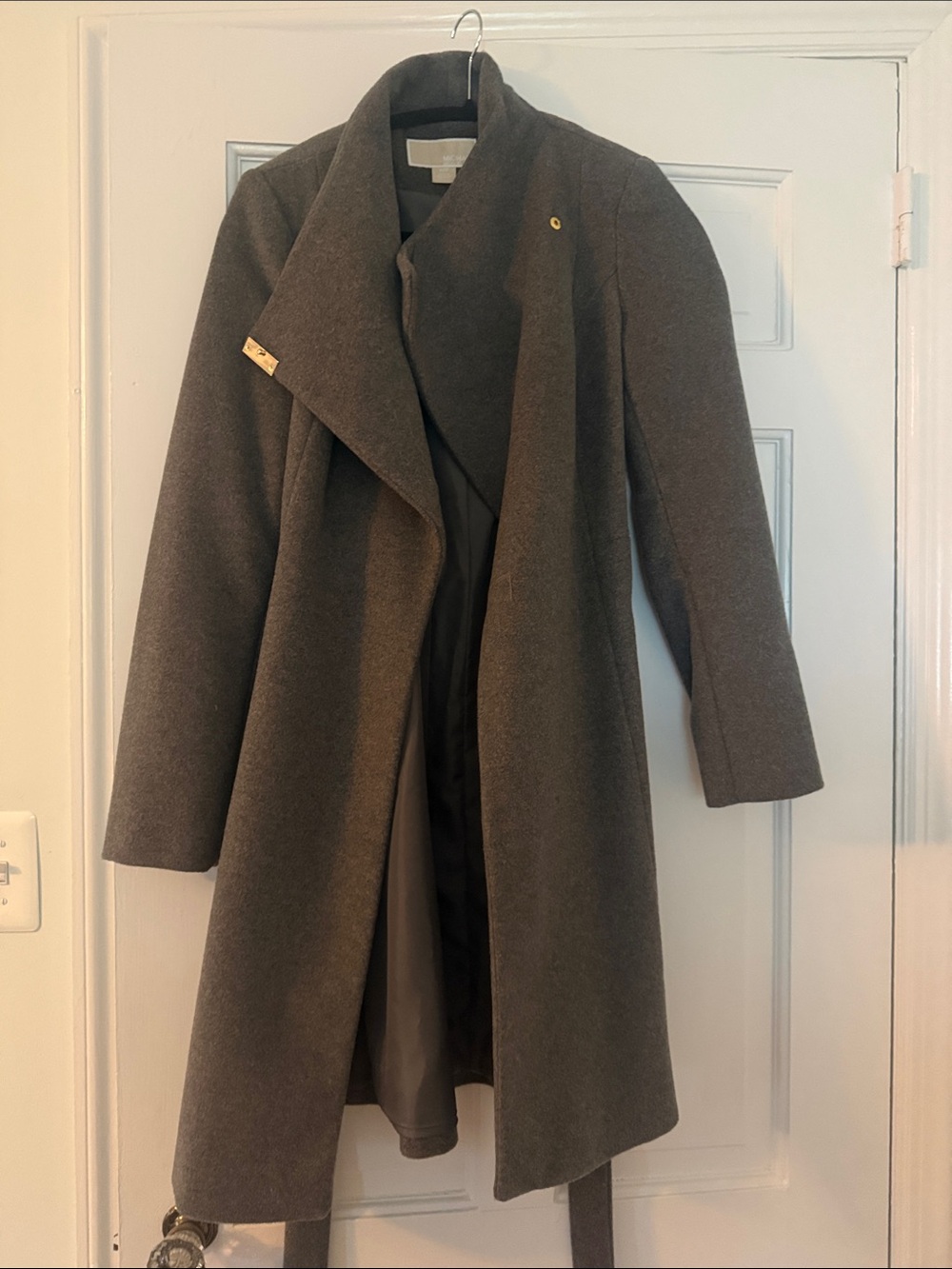 Michael Kors Wool-Blend Long Women's Coat in Dark Gray